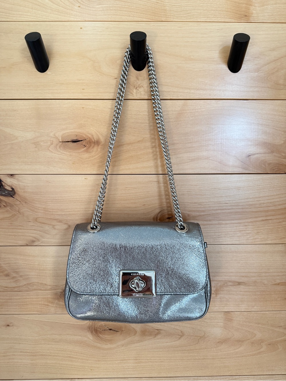 Coach Metallic Silver Chain Strap Crossbody Bag